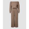 imageCHICME Womens Casual Jumpsuit Off the Shoulder Jumpsuits for Women Long Sleeve Wide Leg Pants Dressy OverallsCoffee