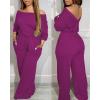 imageCHICME Womens Casual Jumpsuit Off the Shoulder Jumpsuits for Women Long Sleeve Wide Leg Pants Dressy OverallsHot Pink