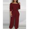 imageCHICME Womens Casual Jumpsuit Off the Shoulder Jumpsuits for Women Long Sleeve Wide Leg Pants Dressy OverallsRed