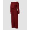 imageCHICME Womens Casual Jumpsuit Off the Shoulder Jumpsuits for Women Long Sleeve Wide Leg Pants Dressy OverallsRed