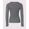 imageWomen Lace Trim V Neck Long Sleeve Knit Top HollowOut Slim Fit TShirts Ribbed Cross Wrap TopGrey