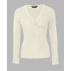 imageWomen Lace Trim V Neck Long Sleeve Knit Top HollowOut Slim Fit TShirts Ribbed Cross Wrap TopWhite