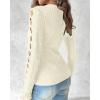 imageWomen Lace Trim V Neck Long Sleeve Knit Top HollowOut Slim Fit TShirts Ribbed Cross Wrap TopWhite