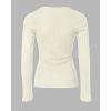 imageWomen Lace Trim V Neck Long Sleeve Knit Top HollowOut Slim Fit TShirts Ribbed Cross Wrap TopWhite
