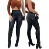 imageCHICME Womens 2025 Stretch Faux Leather Pants High Waist Curved Fleece Lined Tights Pants PU Leather LeggingsBlack