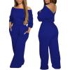 imageCHICME Womens Casual Jumpsuit Off the Shoulder Jumpsuits for Women Long Sleeve Wide Leg Pants Dressy OverallsBlue