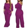 imageCHICME Womens Casual Jumpsuit Off the Shoulder Jumpsuits for Women Long Sleeve Wide Leg Pants Dressy OverallsHot Pink
