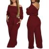 imageCHICME Womens Casual Jumpsuit Off the Shoulder Jumpsuits for Women Long Sleeve Wide Leg Pants Dressy OverallsRed