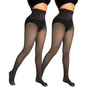 imageCHICME Womens High Waist Butt Lifting Tights 2025 Transparent Thermal Pantyhose Leggings Fleece Lined PantsBlackblack