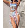 imageCHICME Womens Crochet Coverups Ombre UNeck Long Sleeve Tassel HollowOut Swimwear Beach Dress