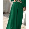 imageCHICME Women Summer 2 Piece Outfits Off Shoulder Lantern Sleeve Top Flowy Wide Leg Pants Set