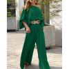 imageCHICME Women Summer 2 Piece Outfits Off Shoulder Lantern Sleeve Top Flowy Wide Leg Pants Set