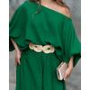 imageCHICME Women Summer 2 Piece Outfits Off Shoulder Lantern Sleeve Top Flowy Wide Leg Pants Set