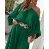 imageCHICME Women Summer 2 Piece Outfits Off Shoulder Lantern Sleeve Top Flowy Wide Leg Pants Set
