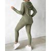 imageCHICME 2025 2 Piece Outfits for Women Ribbed Long Sleeve Shirt Pullover and Skinny Pants Set Lounge SetArmy Green