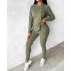 imageCHICME 2025 2 Piece Outfits for Women Ribbed Long Sleeve Shirt Pullover and Skinny Pants Set Lounge SetArmy Green