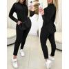 imageCHICME 2025 2 Piece Outfits for Women Ribbed Long Sleeve Shirt Pullover and Skinny Pants Set Lounge SetBlack