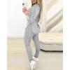 imageCHICME 2025 2 Piece Outfits for Women Ribbed Long Sleeve Shirt Pullover and Skinny Pants Set Lounge SetGray
