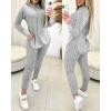imageCHICME 2025 2 Piece Outfits for Women Ribbed Long Sleeve Shirt Pullover and Skinny Pants Set Lounge SetGray