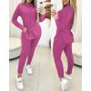 imageCHICME 2025 2 Piece Outfits for Women Ribbed Long Sleeve Shirt Pullover and Skinny Pants Set Lounge SetHot Pink