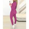 imageCHICME 2025 2 Piece Outfits for Women Ribbed Long Sleeve Shirt Pullover and Skinny Pants Set Lounge SetHot Pink