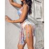imageCHICME Womens Crochet Coverups Ombre UNeck Long Sleeve Tassel HollowOut Swimwear Beach DressMulticolor