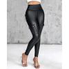 imageChic Me Leather Pants for Women High Waist Cargo Pockets Stretch Pants Leather LeggingsBlack