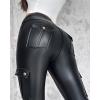 imageChic Me Leather Pants for Women High Waist Cargo Pockets Stretch Pants Leather LeggingsBlack