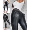 imageChic Me Leather Pants for Women High Waist Cargo Pockets Stretch Pants Leather LeggingsBlack