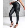 imageChic Me Leather Pants for Women High Waist Cargo Pockets Stretch Pants Leather LeggingsBlack