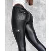 imageChic Me Leather Pants for Women High Waist Cargo Pockets Stretch Pants Leather LeggingsBlack