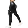 imageChic Me Leather Pants for Women High Waist Cargo Pockets Stretch Pants Leather LeggingsBlack