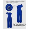 imageCHICME Womens Jumpsuit Dressy One Shoulder Buckle Decor Ruched Wide Leg Jumpsuits Elegant Party OverallBlue
