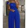 imageCHICME Womens Jumpsuit Dressy One Shoulder Buckle Decor Ruched Wide Leg Jumpsuits Elegant Party OverallBlue