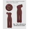 imageCHICME Womens Jumpsuit Dressy One Shoulder Buckle Decor Ruched Wide Leg Jumpsuits Elegant Party OverallBrown