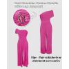 imageCHICME Womens Jumpsuit Dressy One Shoulder Buckle Decor Ruched Wide Leg Jumpsuits Elegant Party OverallHot Pink
