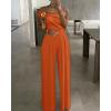 imageCHICME Womens Jumpsuit Dressy One Shoulder Buckle Decor Ruched Wide Leg Jumpsuits Elegant Party OverallOrange
