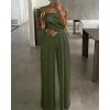 imageCHICME Womens Jumpsuit Dressy One Shoulder Buckle Decor Ruched Wide Leg Jumpsuits Elegant Party OverallParmy Green