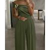 imageCHICME Womens Jumpsuit Dressy One Shoulder Buckle Decor Ruched Wide Leg Jumpsuits Elegant Party OverallParmy Green
