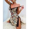 imageCHICME Womens Lace Trim Side Slit Modal Cami Sleep Dress Loungewear Cute Night Gowns for WomenLeopard