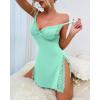 imageCHICME Womens Lace Trim Side Slit Modal Cami Sleep Dress Loungewear Cute Night Gowns for WomenYlight Green