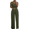 imageCHICME Womens Jumpsuit Dressy One Shoulder Buckle Decor Ruched Wide Leg Jumpsuits Elegant Party OverallParmy Green