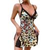 imageCHICME Womens Lace Trim Side Slit Modal Cami Sleep Dress Loungewear Cute Night Gowns for WomenLeopard