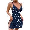 imageCHICME Womens Lace Trim Side Slit Modal Cami Sleep Dress Loungewear Cute Night Gowns for WomenStar Dark Blue