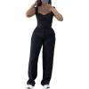 imageCHICME Womens 2 Piece Outfit Thick Strap Button Front Tank Top with Wide Leg Pants Casual Outfit SetsBlack