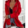 imageCHICME 2025 Womens Lightweight Jacket Casual Zip Up Hoodies Striped Cuffs Coat with Drawstring Pockets Drop ShoulderRed