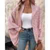 imageCHICME Cardigan Sweaters for Women 2025 Waffle Knit Coat Batwing Long Sleeve Open Front Long Cardigans OuterwearApink