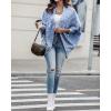 imageCHICME Cardigan Sweaters for Women 2025 Waffle Knit Coat Batwing Long Sleeve Open Front Long Cardigans OuterwearBlue