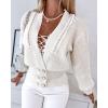 imageCHICME Cardigan for Women 2025 V Neck Long Sleeve Pearl Beaded Knitted Cardigan SweatersAwhite