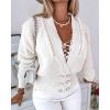 imageCHICME Cardigan for Women 2025 V Neck Long Sleeve Pearl Beaded Knitted Cardigan SweatersAwhite